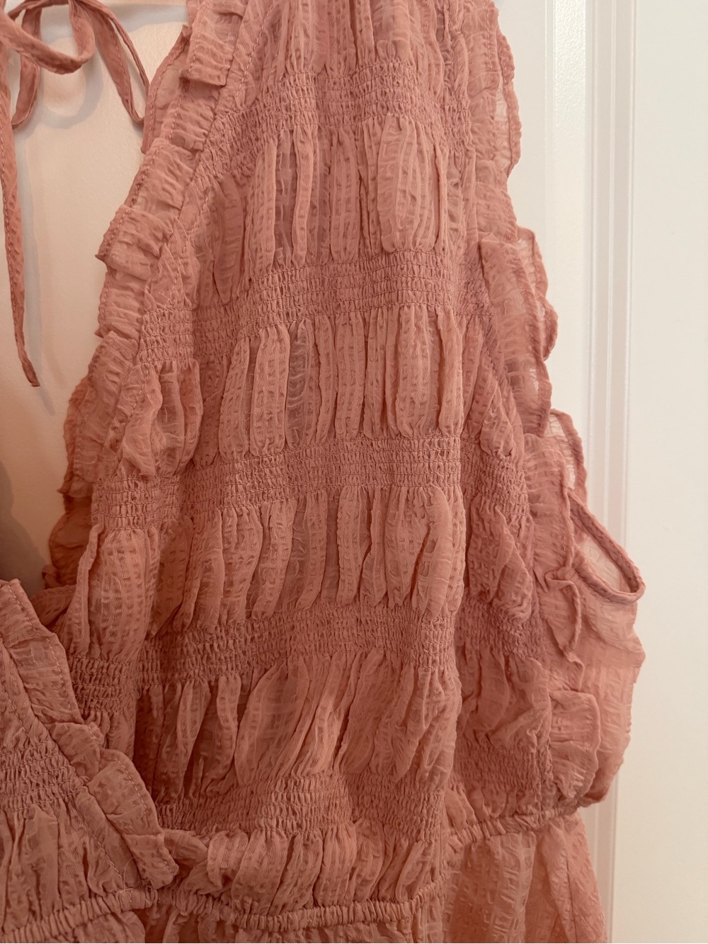 torrid Smocked V-Neck Tie-Back Tank in Dusty Rose - Picture 2 of 5